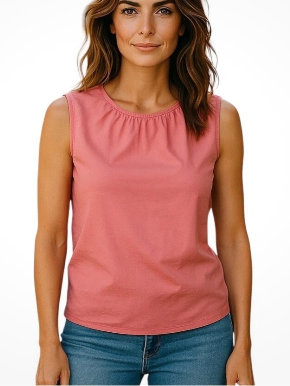 Talbots Pleated Sleeveless Shell blouse, size 2 petite coral pink